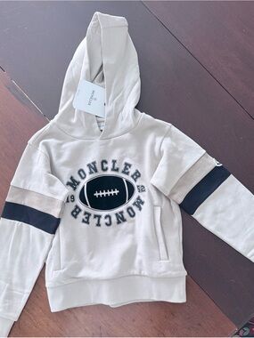 Moncler Kids Beige Hoodie with Black Football Graphic